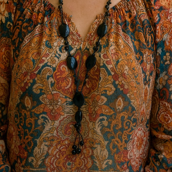 Black Agate beaded Corded Casual style Hippie BOHO Tassel Drop Necklace- 24 inch - Picture 2 of 4